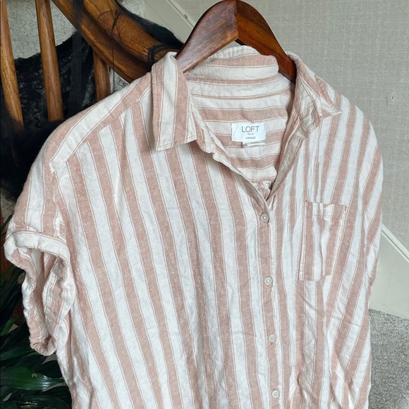 LOFT Lounge Linen Striped Blouse - Picture 2 of 9